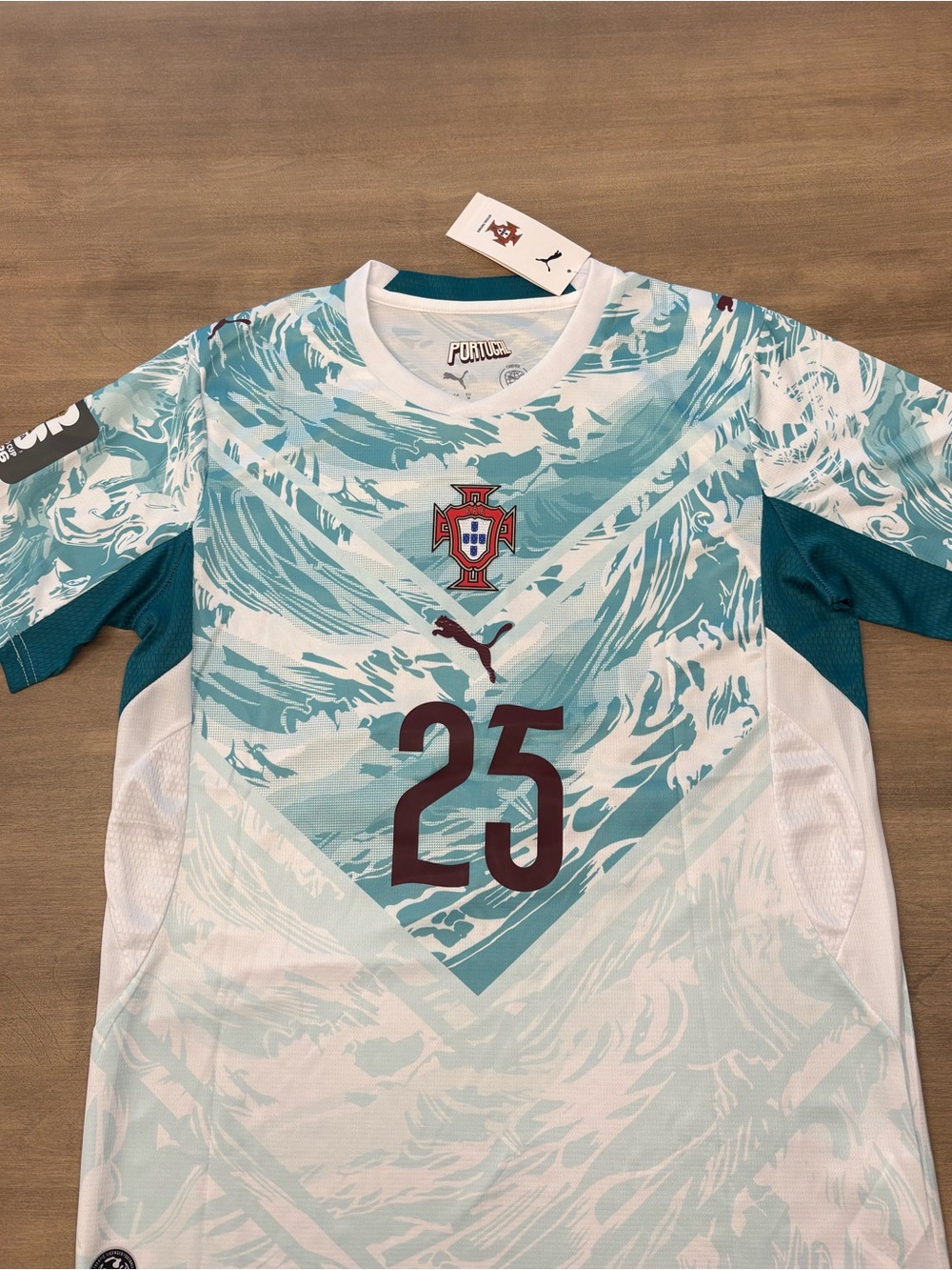 Puma Portugal #25 Teal & White Wave Soccer Jersey N Mendes BRAND NEW